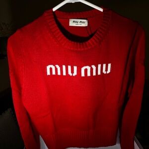 Miu Miu Red Crew Neck Cropped Sweater
